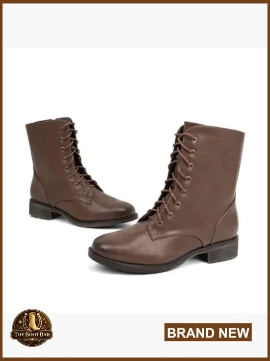 Women's Mid Calf Combat Boots Lace-Up Zipper Low Heel Faux Leather - Picture 5 of 7